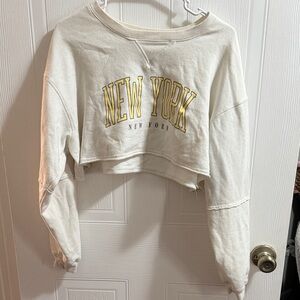 Aeropostale Cream Cropped Hoodie with Yellow Print